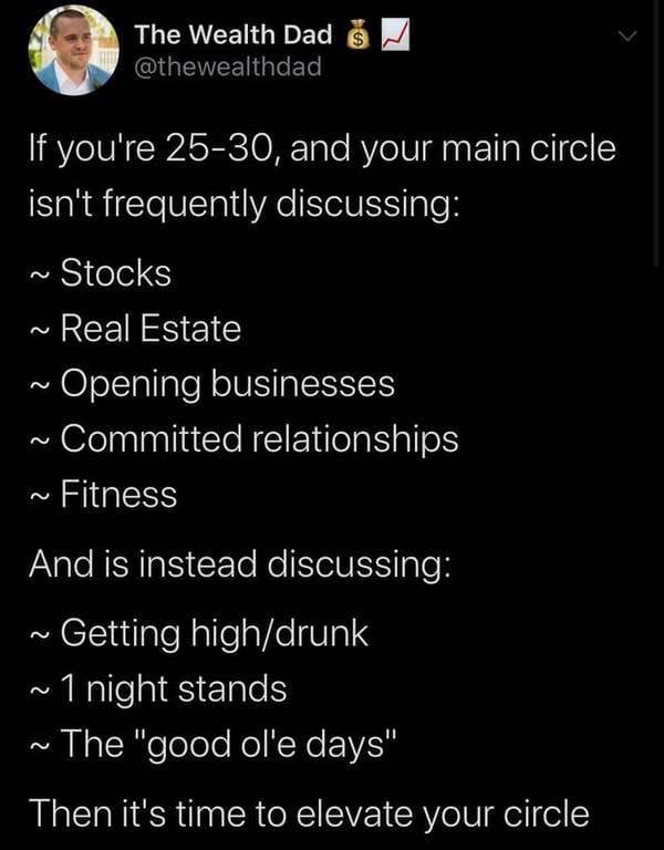 unisex bathroom tweet - The Wealth Dad If you're 2530, and your main circle isn't frequently discussing Stocks Real Estate Opening businesses Committed relationships Fitness And is instead discussing Getting highdrunk 1 night stands ~ The "good ol'e days"