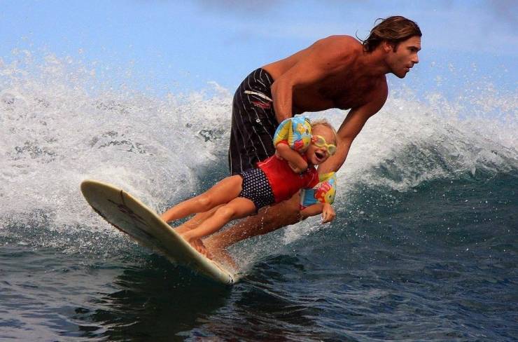 surfing with daughter