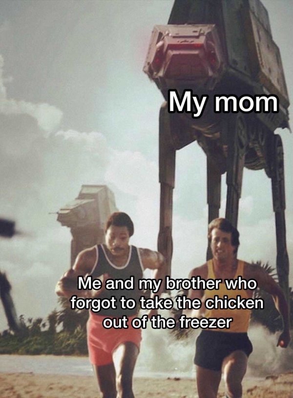 Internet meme - My mom Me and my brother who forgot to take the chicken out of the freezer