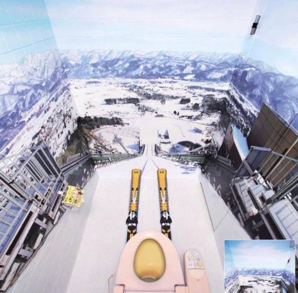 funny pics and memes - ski jumping toilet