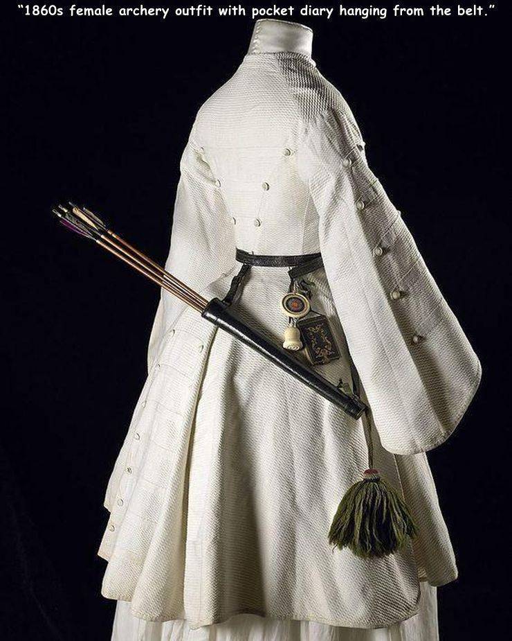 funny pics and memes - 1860s female archery outfit - "1860s female archery outfit with pocket diary hanging from the belt."