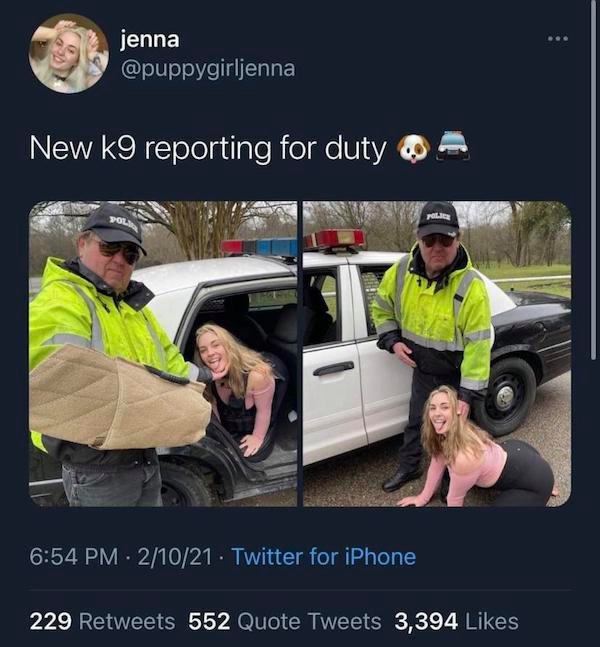 car - jenna New k9 reporting for duty Pole Le 21021. Twitter for iPhone 229 552 Quote Tweets 3,394