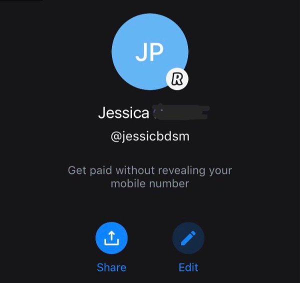 screenshot - Jp R Jessica Get paid without revealing your mobile number i Edit