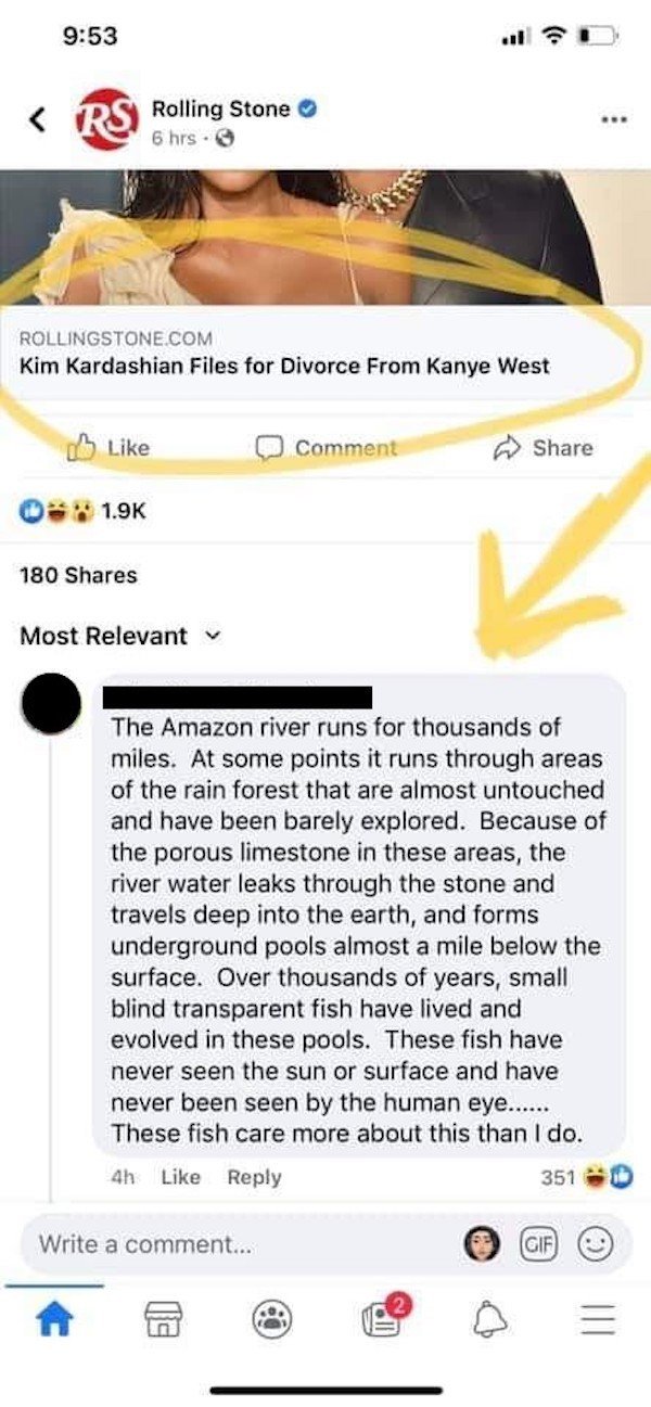 blind fish kim kardashian - Rolling Stone 6 hrs. ... Rollingstone.Com Kim Kardashian Files for Divorce From Kanye West ob Comment 0 180 Most Relevant The Amazon river runs for thousands of miles. At some points it runs through areas of the rain forest tha