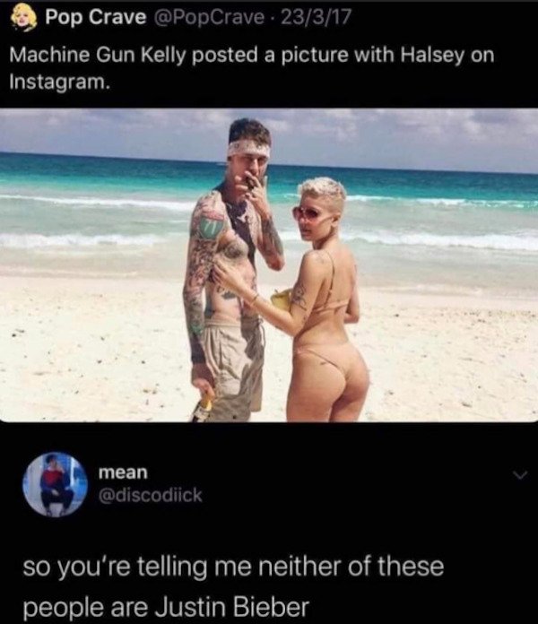 you re telling me neither of these people are justin bieber - Pop Crave 23317 Machine Gun Kelly posted a picture with Halsey on Instagram. mean so you're telling me neither of these people are Justin Bieber