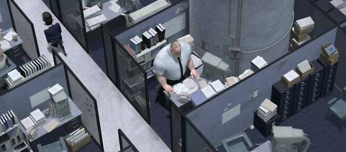 Bob Par In The Incredibles (2004) Has Most Of His Cubical Taken Up By A Pillar Which Is Why It's So Cramped, I Can't Believe I Never Noticed This Before