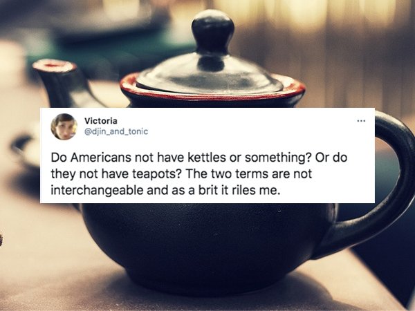 funny british questions about americans - Do Americans not have kettles or something? Or do they not have teapots? The two terms are not interchangeable and as a brit it riles me.