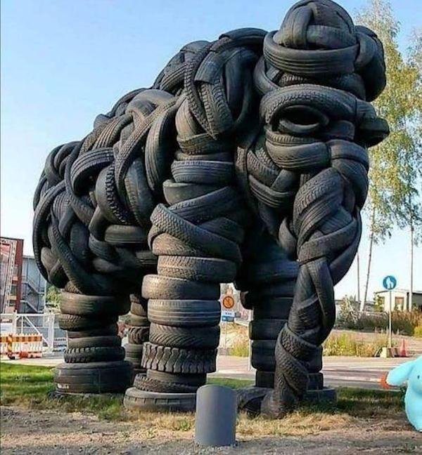 tire elephant sculpture
