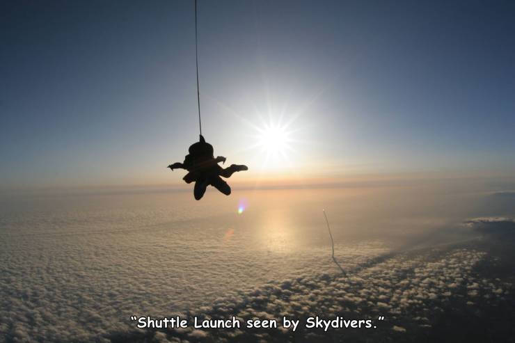 space shuttle launch - "Shuttle Launch seen by Skydivers."