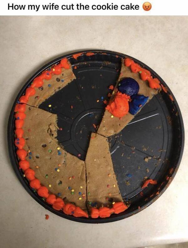 circle - How my wife cut the cookie cake
