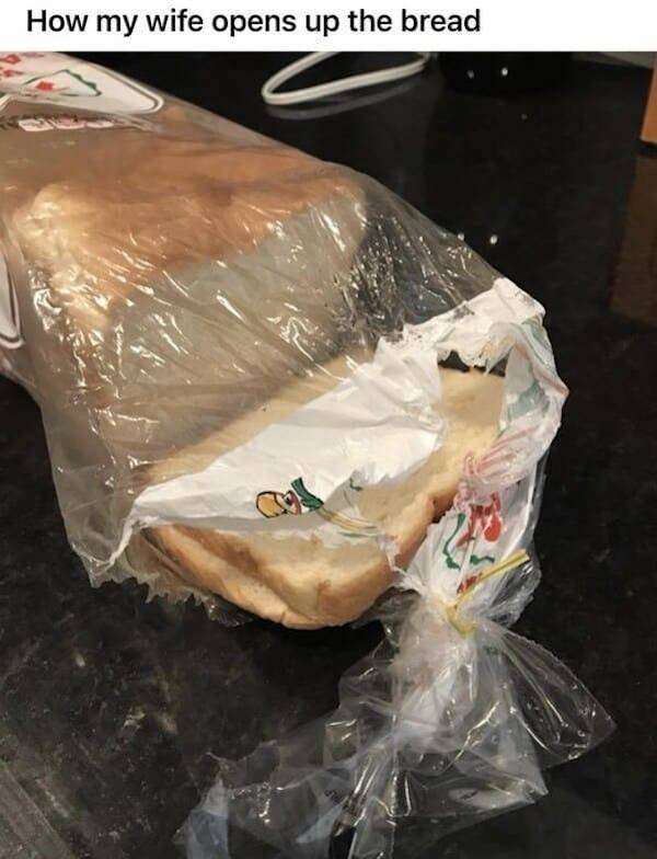 plastic wrap - How my wife opens up the bread