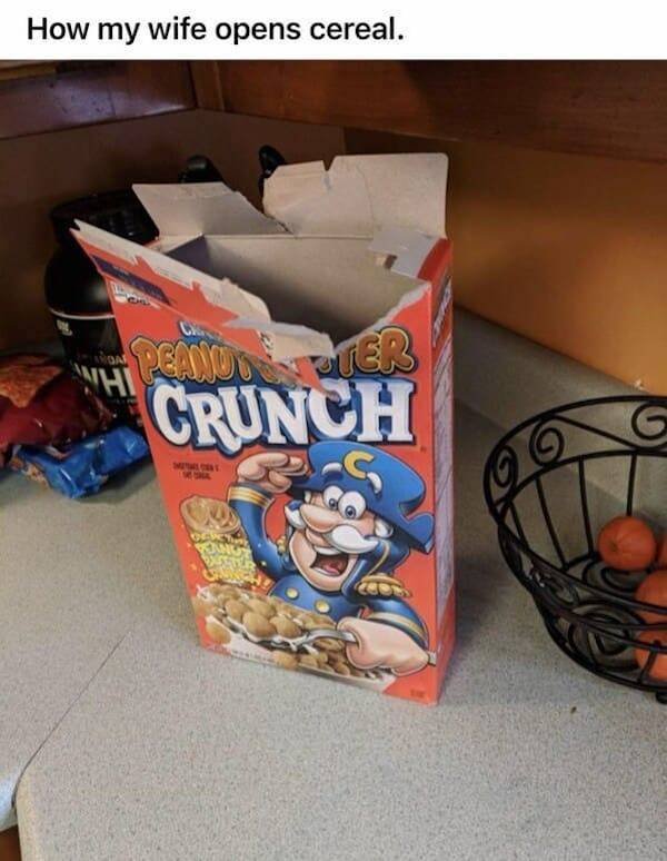 snack - How my wife opens cereal. Non Nhi Peanno Trier Crunch