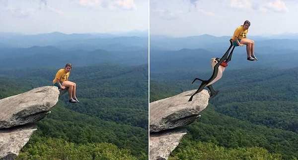 girl sitting on edge of cliff