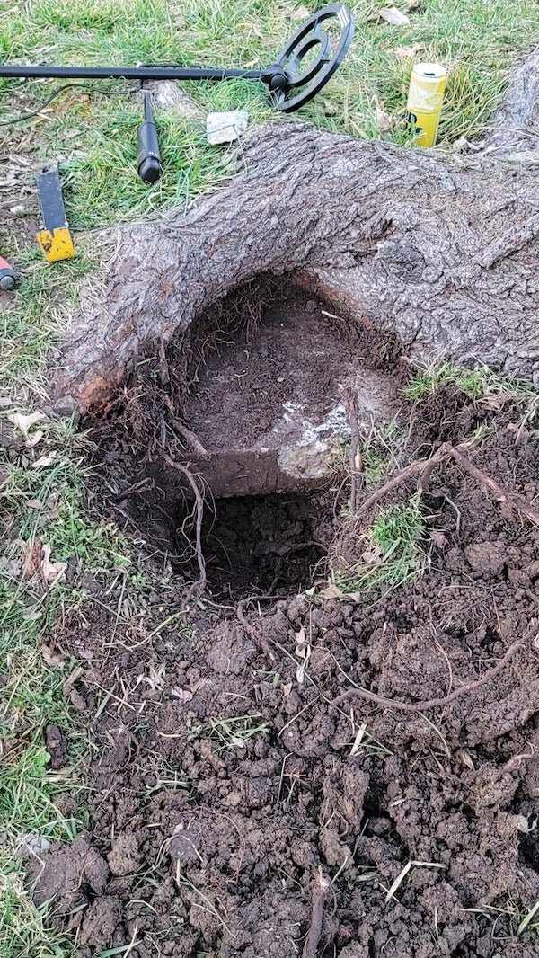 Metal detector was going crazy… 3 inches thick… Wife told me to stop digging because we are closing on the house in a month

A: It’s an abandoned Septic tank.