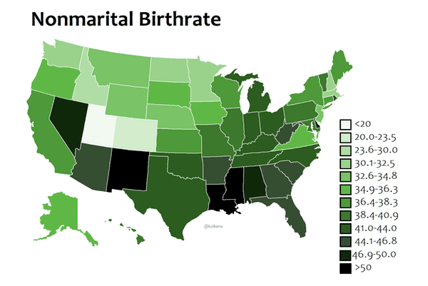 minimum wage by state 2021 - Nonmarital Birthrate 50