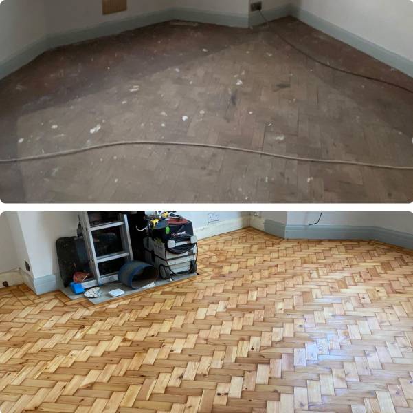 “1930’s parquet flooring restored today!”