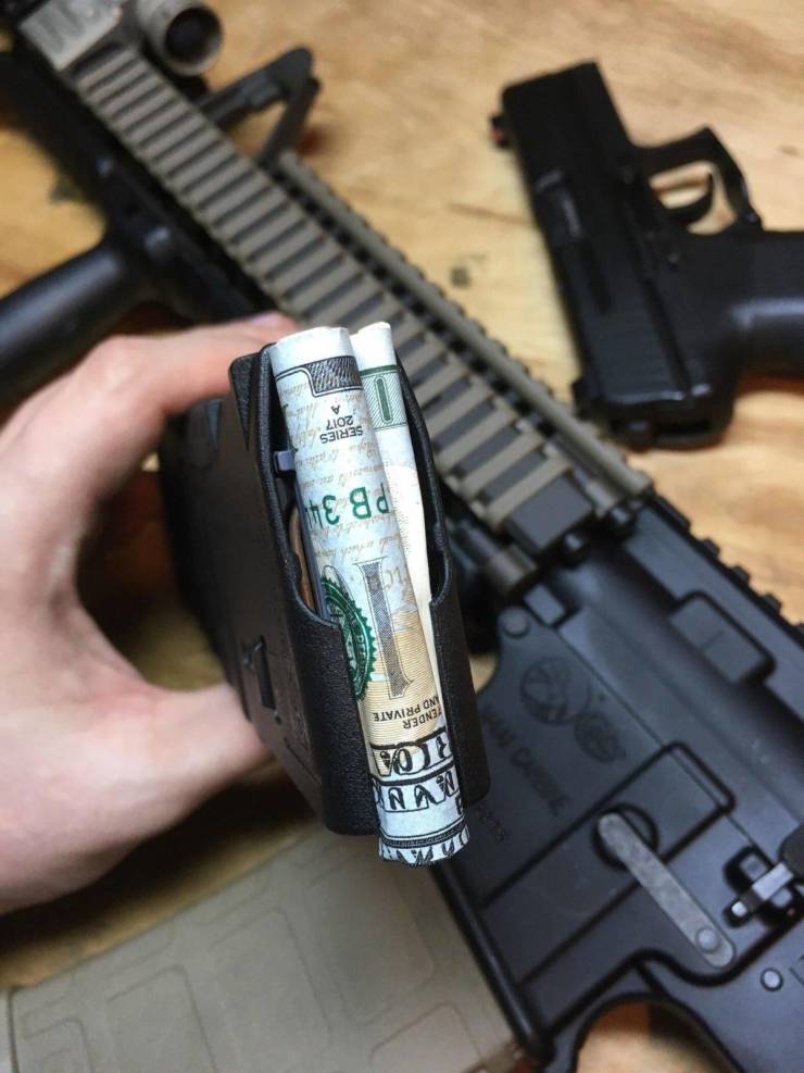 funny pics and memes - firearm loaded with $100 bill