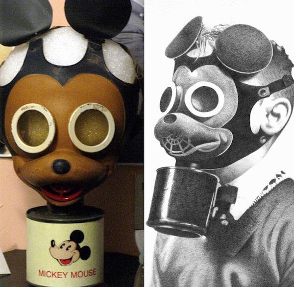 WW2 Mickey Mouse gas mask intended to make the mask look less scary for children.