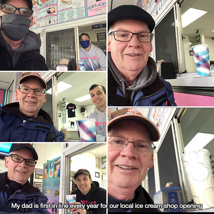 heartwarming pics - My dad is first in line every year for our local ice cream shop opening