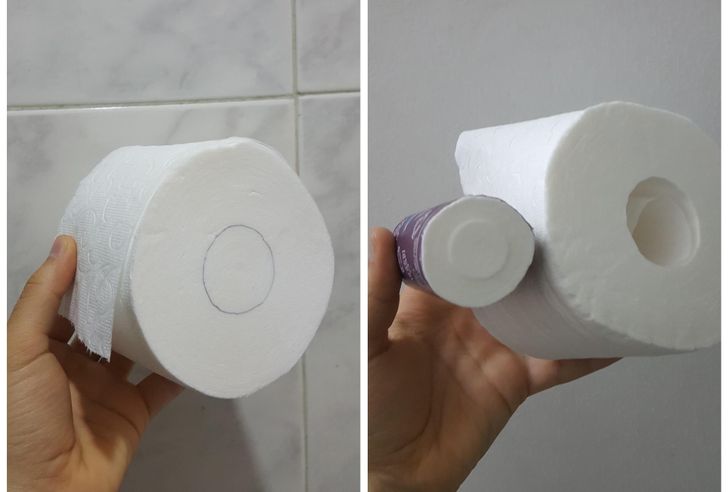 “This toilet paper roll has an extra roll in its core.”