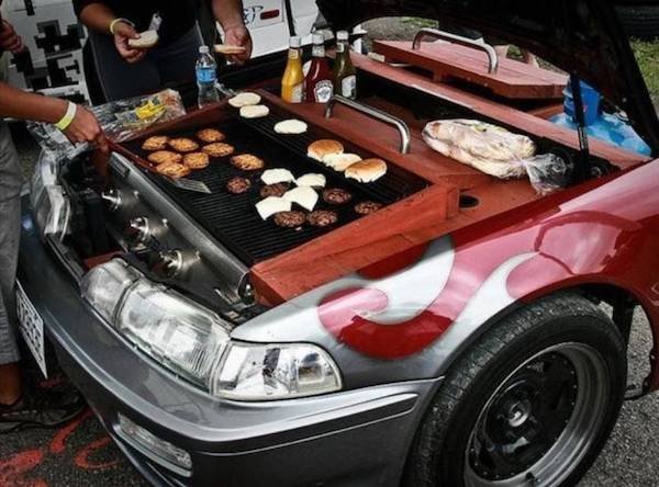 funny pics and memes - car bbq grill engine