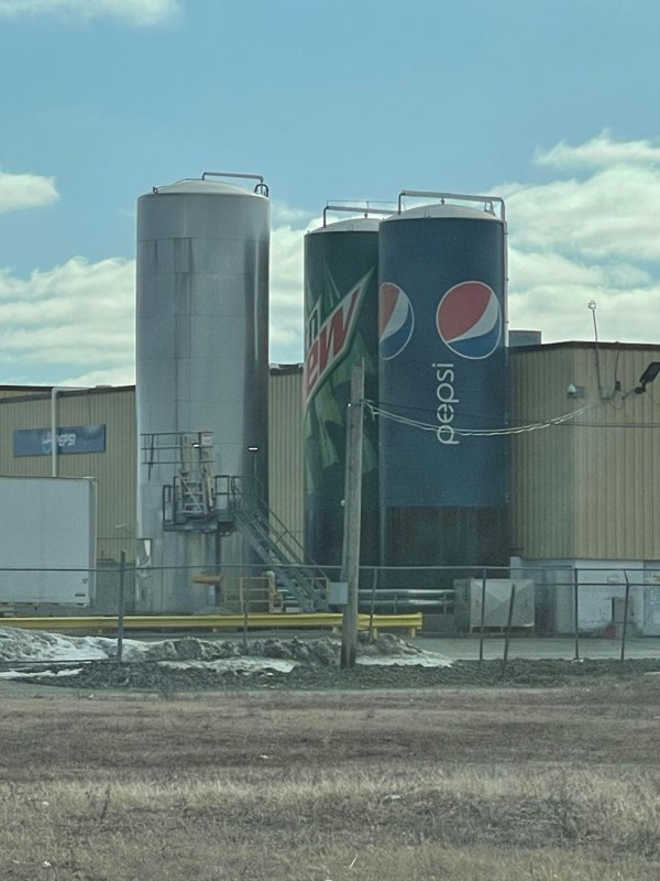 The tanks at a Pepsi bottling facility in Indiana look like giant soda cans!