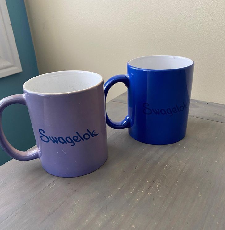 “Both mugs were bought on the same day 3 years ago and were initially the same design.”