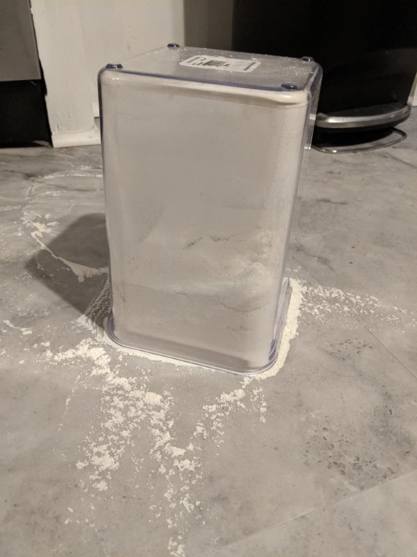 “I knocked my container of flour onto the floor, and this is how it landed.”