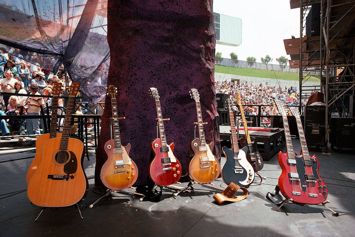 Jimmy Page’s Guitars Backstage in 1977