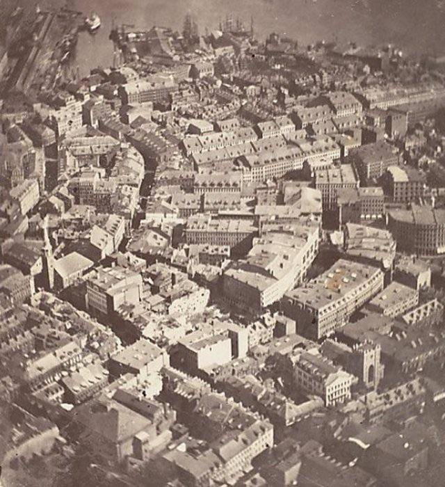 “Oldest surviving aerial photograph. Boston taken from a balloon 2000 feet (610 meters) in the air in 1860.”