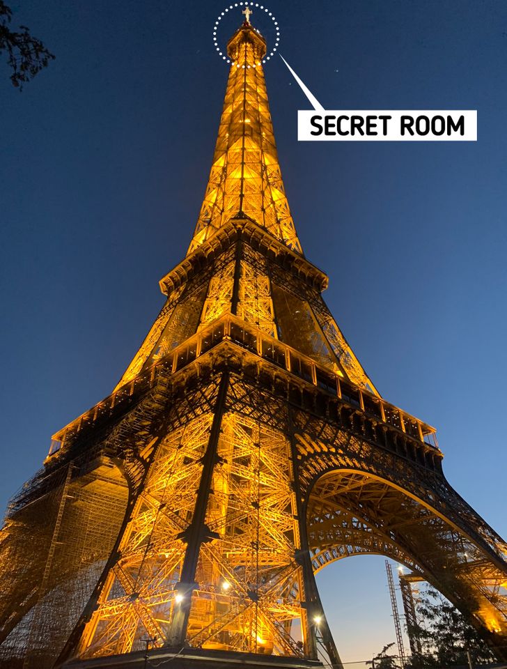 The Eiffel Tower also has its own secrets. Gustave Eiffel designed a private apartment for himself at the top of the building. Once Eiffel invited Edison there so his friend could present him with one of his phonographs, a new invention.

Besides the secret room, there is a secret bunker below the tower’s south pillar which then goes underground.