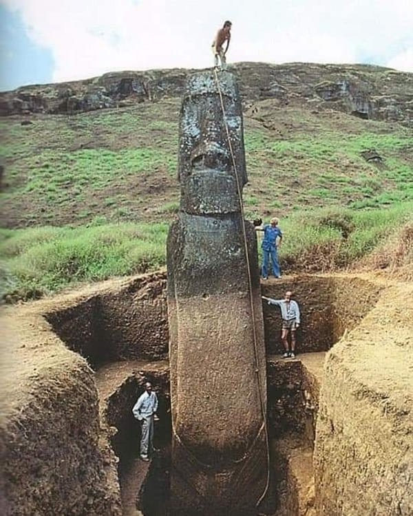 An Easter Island head fully excavated.