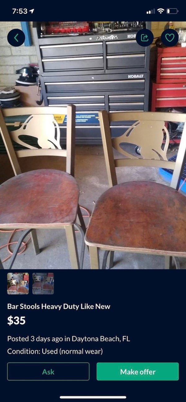 table - 1 Sunt Kol Kobaly Dole a Bar Stools Heavy Duty New $35 Posted 3 days ago in Daytona Beach, Fl Condition Used normal wear Ask Make offer