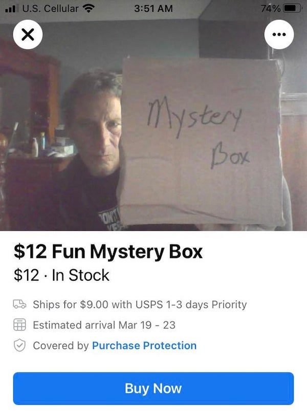 photo caption - U.S. Cellular 74% ... Mystery Box Tok $12 Fun Mystery Box $12. In Stock Ships for $9.00 with Usps 13 days Priority Estimated arrival Mar 19 23 Covered by Purchase Protection Buy Now