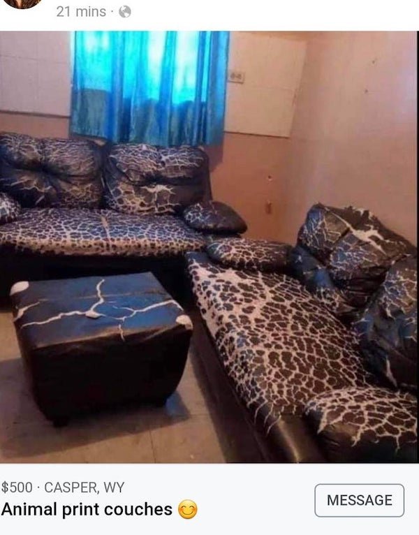 couch - 21 mins. $500. Casper, Wy Animal print couches Message
