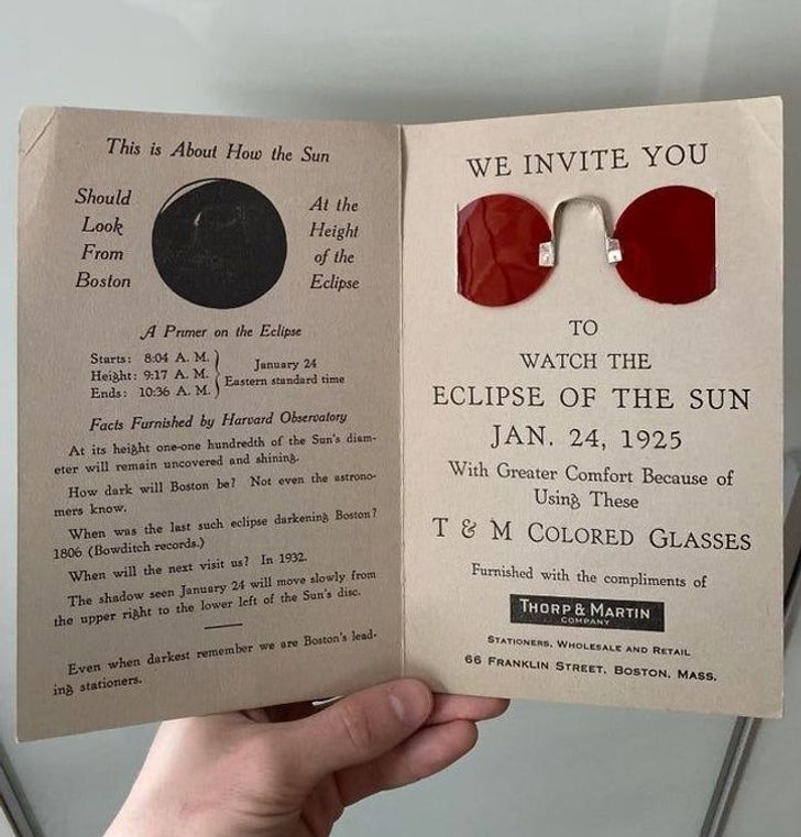 “This 1925 invitation to watch the solar eclipse with special spectacles included”