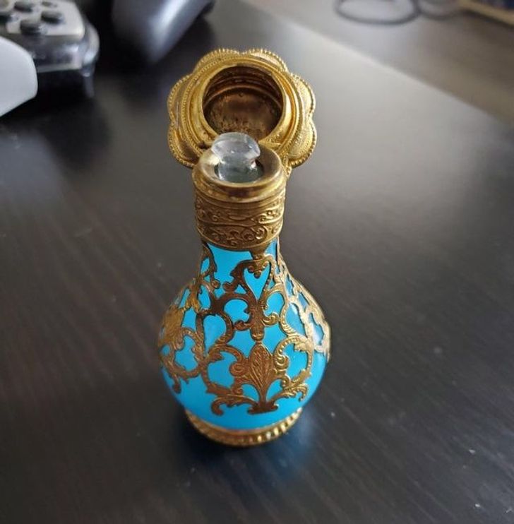 “A blue opaline perfume bottle bought in Canada”