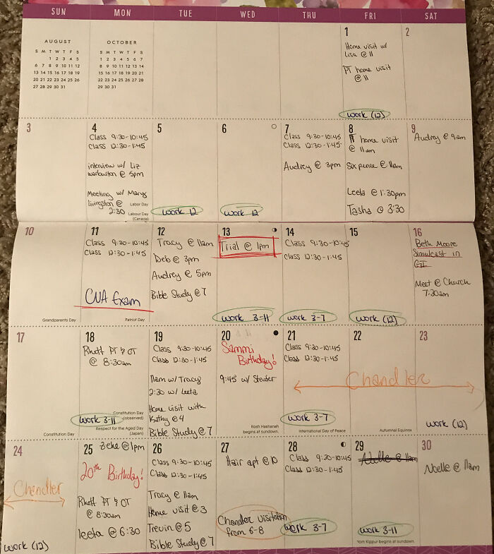 social etiquette rules - calendar with events written on it