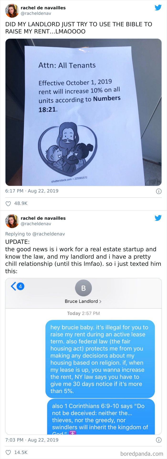 water - rachel de wees Did My Landlord Just Try To Use The Bible To Raise My Rent...Moooo Attn All Tenants Effective rent will increase 10% on all units according to Numbers rachel te willen Update the good news is work for a real estate startup and know 