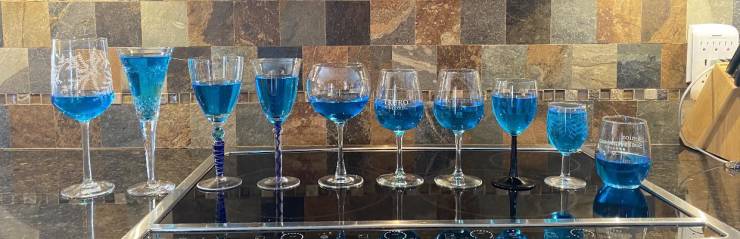 “This is what 5oz (standard wine glass size) looks like in different wine glasses.”