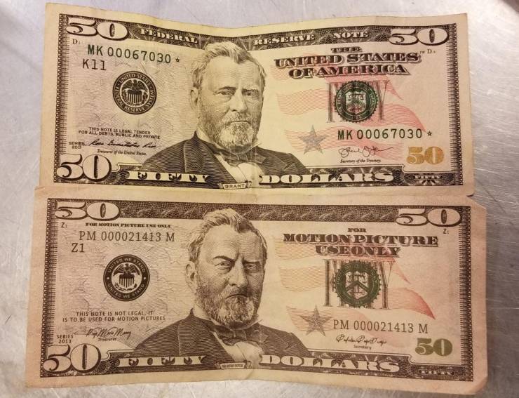 “Real vs Fake $50 we recieved at work the other day.”