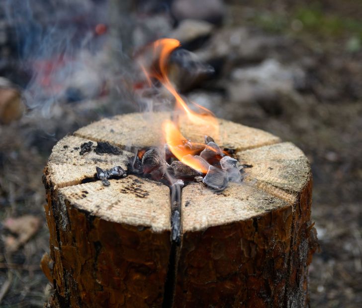 life-saving tips - swedish fire log for making a campfire in the rain