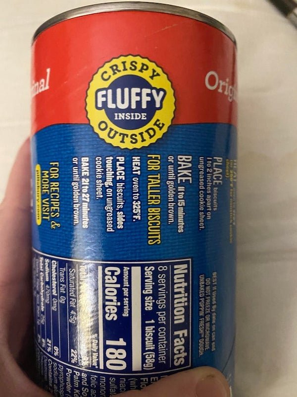 funny spelling fails - biscuit tin that says crispy fluffy inside outside