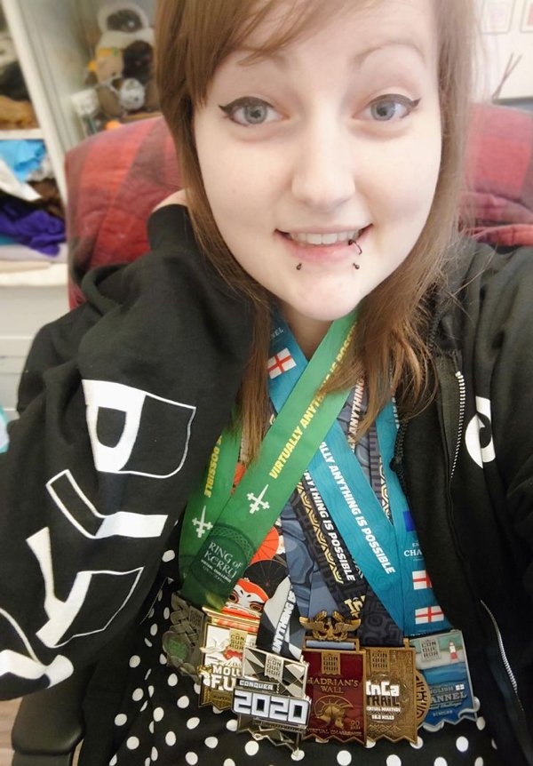 “After 4 years of being housebound due to epilepsy, I decided I needed to do something about it. A full year of virtual marathons and 350 miles in total!”