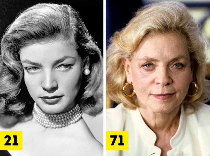 Lauren Bacall (ages 21 and 71)