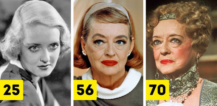 Bette Davis (ages 25, 56, and 70)