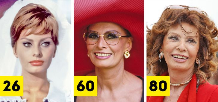 Sophia Loren (ages 26, 60, and 80)