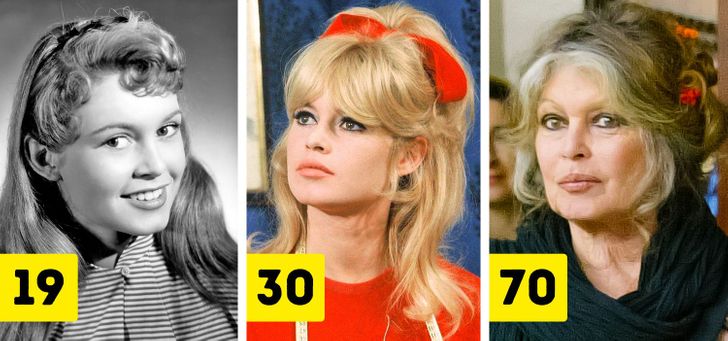 Brigitte Bardot (ages 19, 30, and 70)