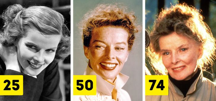 Katharine Hepburn (ages 25, 50, and 74)