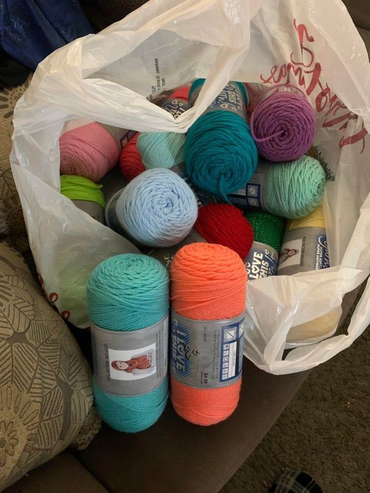 “I told my husband I needed more yarn (specified 4 colors I needed). He came back with 14 skeins in lots of cool shades! He’s the best husband ever.”